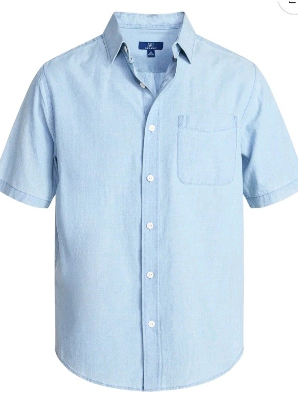 George Light Blue Short-Sleeve Casual Button-Down Shirt